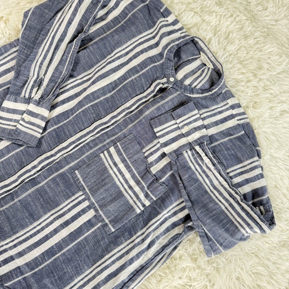 Lucky Brand Tops - Lucky Brand Womens Blue White Striped Cotton Henley Top Long Sleeve Size Large